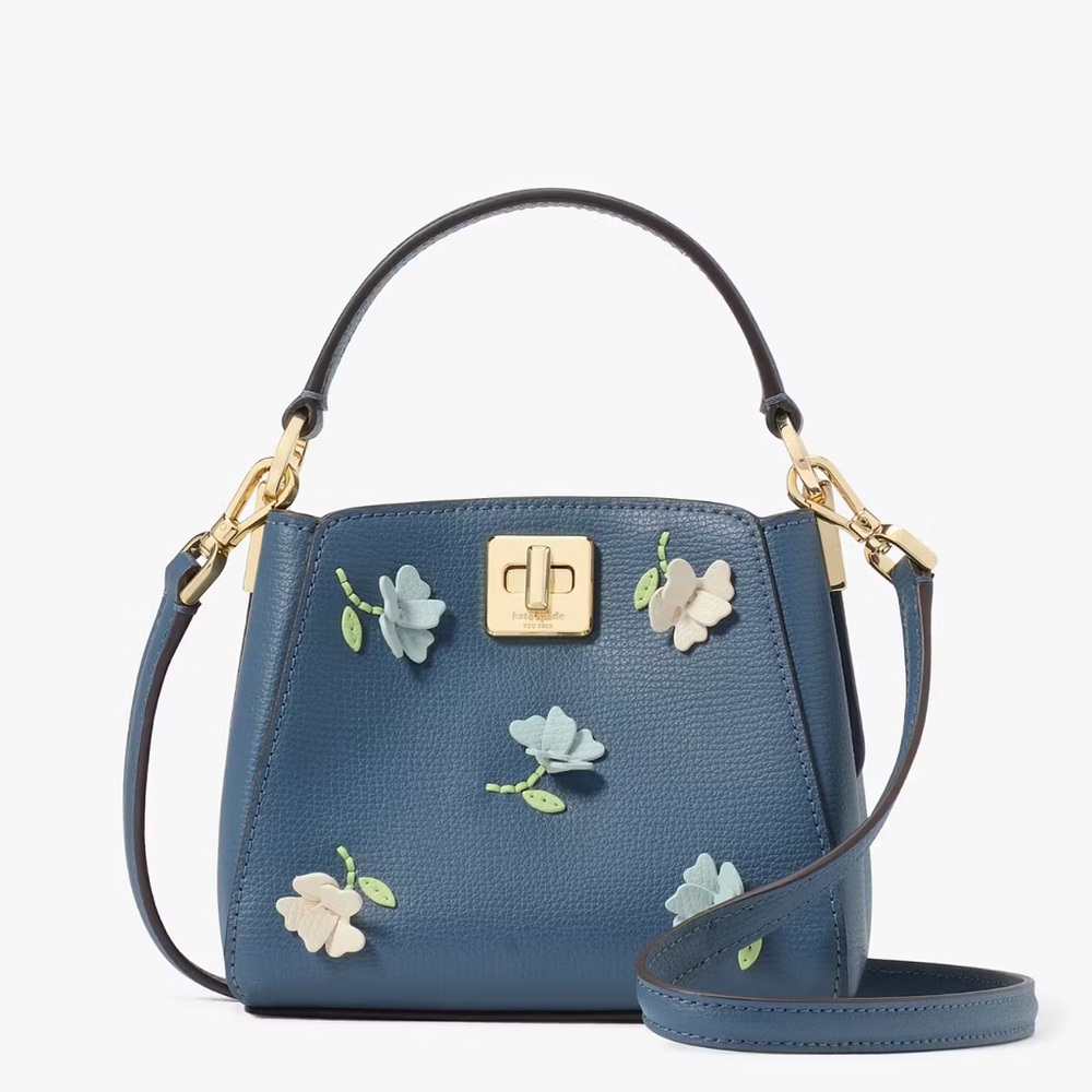 Kate Spade Phoebe Floral Applique Mini Top Handle Crossbody Bag, Blue Bluestone